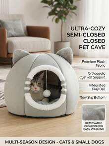 PETSIN 1 PC Cat Bed Kitten Bed, Washable Cat Beds For Indoor Cats, Super Soft Pet House For Puppy And Kitten With Anti-Slip Bottom - Grey - View 3
