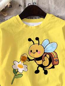 Young Girl Casual Simple Cartoon Pattern Short Sleeve & Shorts 2pcs Set Suitable For Summer - Multicolor - View 4