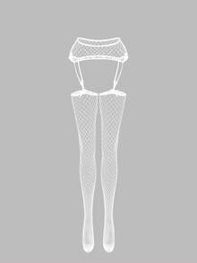 SHEIN 1pc Mesh Bowknot Suspender Stocking - White - View 5