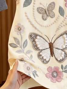 GlowEve 春夏休閒度假法式風刺繡珠飾3D印花圓領修身無袖短洋裝優雅時尚白色洋裝 - 黃色 - 查看 4