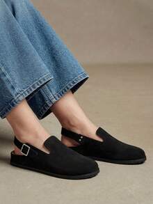 Solecia Women's Vintage-Style Buckle-Fastened, Comfortable, Versatile, Simple-Design Outerwear Flat Mule Slippers. - Normal black - View 8