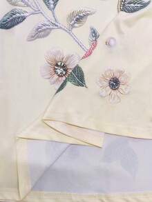 GlowEve 春夏休閒度假法式風刺繡珠飾3D印花圓領修身無袖短洋裝優雅時尚白色洋裝 - 黃色 - 查看 6