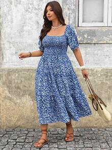 Breezaya Plus Size Women's Square Neck Casual Resort Summer Dress - Blue - View 7