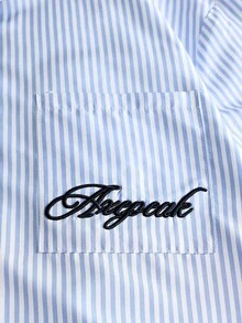 AXEPEAK Men's Letter Embroidery Striped Short Sleeve Shirt And Shorts Casual Set - Multicolor - View 6