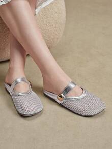 Solecia Mules d'été en maille respirante ajourée, bout carré, talon épais, style rétro, pour le trajet, les rendez-vous, le shopping et le port quotidien, couleur argent - Argent - Voir 3