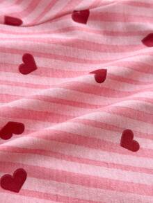 SHEIN Women 2 Pcs Pink Button Front With Striped&Heart Pattern Homewear Cute Pajama Set - Pink - View 6