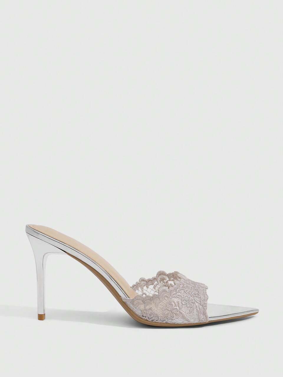 CUCCOO SZL Women Shoes Spring And Summer New Pointed Silver Mesh Embroidered High-Heeled Sandals Fashionable Versatile Sexy Party Sandals Fish Mouth Sandals