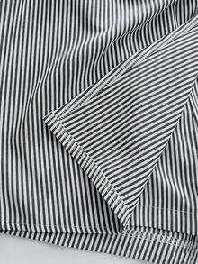 SHEIN Franclia 女款夏季條紋不對稱下擺休閒通勤裙褲 - 黑與白 - 查看 4