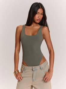 SHEIN BAE Damen einfarbiges Tanktop-Bodysuit mit quadratischem Ausschnitt - Grün - Übersicht 1