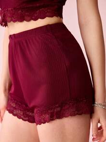 Bonmuse 两件套无袖短裤睡衣套装，纯色性感修身夏季款 - 酒紅色 - 查看 9