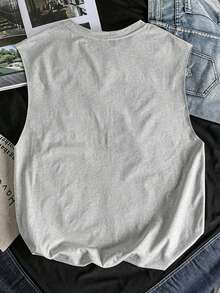 Kids Young Boy Casual Minimalist Letter Graphic Sleeveless Tank Top Suitable For Summer - Light Grey - View 2