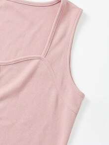 Seusyu Plus Size Women Solid Color Faux Button Decor Sleeveless Tank Top Printed Skirt Elegant 2 Pieces Set High Tea Formal Pink Beige Summer - Pink - View 4