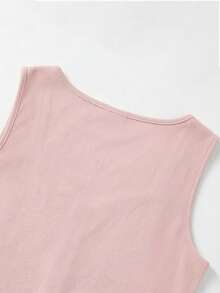 Seusyu Plus Size Women Solid Color Faux Button Decor Sleeveless Tank Top Printed Skirt Elegant 2 Pieces Set High Tea Formal Pink Beige Summer - Pink - View 7