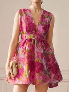 BELROSIE Women's Floral Print Pleated Casual Elegant Date Party Mini Dress Light Pink Summer - Pink - View 4