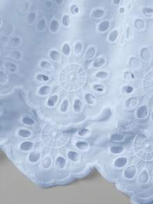 SHEIN MOD 女款夏季休閒純色鏤空刺繡上衣 - 淺藍色 - 查看 7