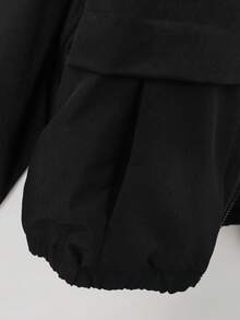 SHEIN 女童休闲百搭黑色短款轻薄外套，带口袋，适合春、秋、冬季穿着；儿童黑色百搭连帽外套；宽松落肩休闲运动风外套；学生百搭短款上衣 - 黑色 - 查看 7