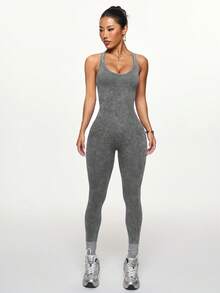 Slayform Slayform Women's Washed Frosted Back Waist V-Cross Jumpsuit - Grey - View 2