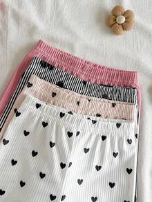 SHEIN Vintaside Kids 8件組女嬰夏季套裝，春/夏季新款休閒日常外出可愛趣味簡約愛心/花朵條紋荷葉袖背心T恤與短褲圖案印花島嶼風 - 彩色 - 查看 6