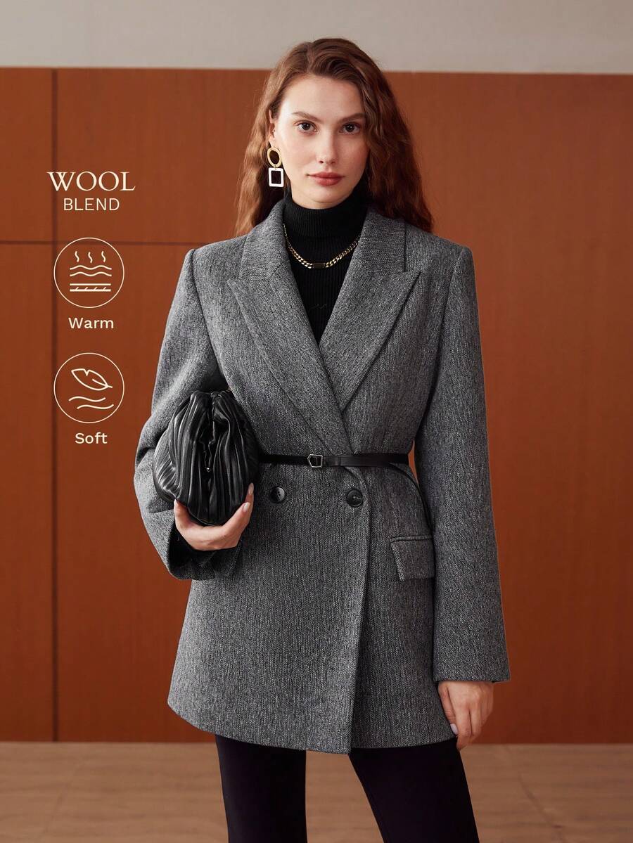 MOTF PREMIUM WOOL-BLEND BLAZER JACKET WITHOUT BELT