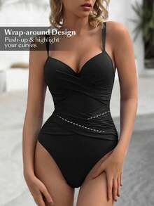 Shapewave Mono sexy con pliegues versátil y de moda para vacaciones - Negro - Ver 6