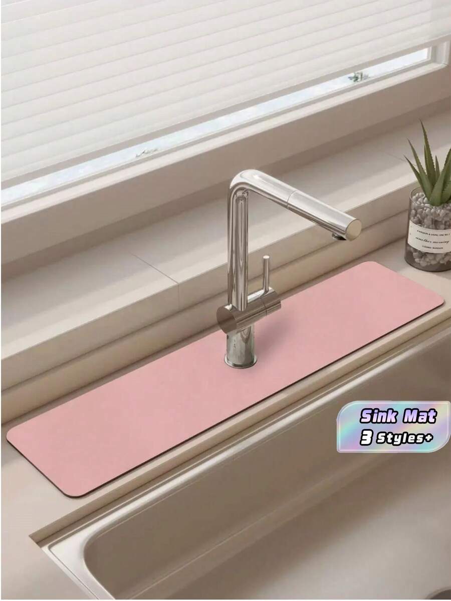 Absorbent Kitchen Sink Mat Non Slip Countertop Pad Heat Resistant Water Drip Mat Durable Dirt Resistant Faucet Mat Practical Draining Mat For Bathroom Vanity Kitchen Counter Home Daily Use - Pink - View 1