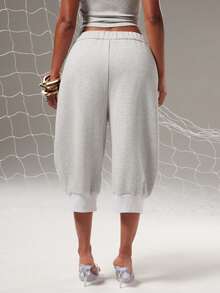 NYA SZN Short Knee Length Tie Detail Jogger Sweatpant Heathered Grey Athletic Athleisure Gym Brunch Going Out Lounge Summer Outfits For Women - Grey - View 7