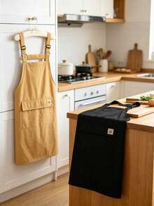 1PC Adjustable Cross-Back Kitchen Apron With Large Pocket, Water-Resistant Cotton Apron For Cooking Baking Gardening, Stylish Solid Color Apron For Women Men, Anti-Oil Apron For Home & Work - Multicolor - View 3