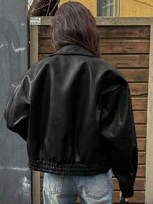 DAZY Spring New Distressed Leather Short Jacket Valentine's Day Outerwear Women's Regular Jacket - Black - View 2