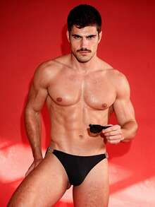 DSELFIQUE Bañador briefs de hombre con detalle de argolla, bañador briefs de nado sólido - Negro - Ver 2
