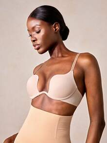 Veilyse Women's Push Up Bra U Deep Plunge Padded Low Cut Underwire Bra, Lingerie - Beige - View 9