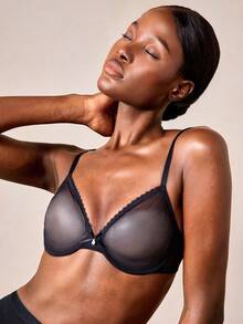 Veilyse Sheer Unpadded Mesh Breathable Bra, Lingerie - Black - View 3
