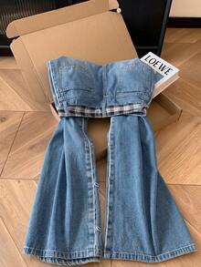 GlowEve 女款蝴蝶結刺繡口袋寬鬆休閒牛仔褲 - 藍色 - 查看 2