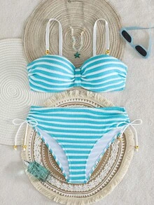 Set di costumi da bagno da donna Swim Lushoire in nuovo tessuto speciale con dettagli in perline metalliche - Blu - Visualizzare 7