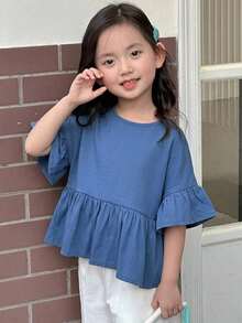 Dazy Kids 少女秋季服飾 圓領針織短袖T恤 夏季 - 藍色 - 查看 3