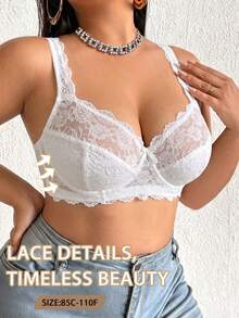DesireSculpt 1pc Lace Plus Size Underwire Bra - White - View 7