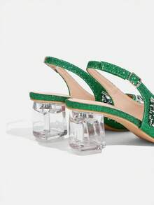 CUCCOO TILAWA Women's Crystal And Glass Rhinestone Pointed Green High-Heeled Shoes, Suitable For Going Out, Banquets, Parties And Other Activities - Green - View 4