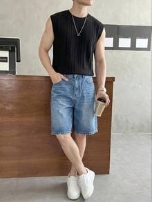 SWAVVY Men's Textured Vacation Fashion Crew Neck Casual Tank Top For Daily Outings - Black - View 3