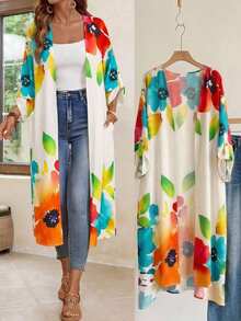 BrightlyHer Plus Size Women's Floral Print Fashion Jacket For Beach Vacation - Multicolor - View 8