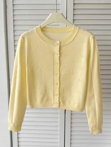 Tween Girl Soft Comfortable Kids Versatile Cream/Pale Yellow Long Sleeve Cardigan , Suitable For Spring/Autumn/Winter - Yellow - View 3