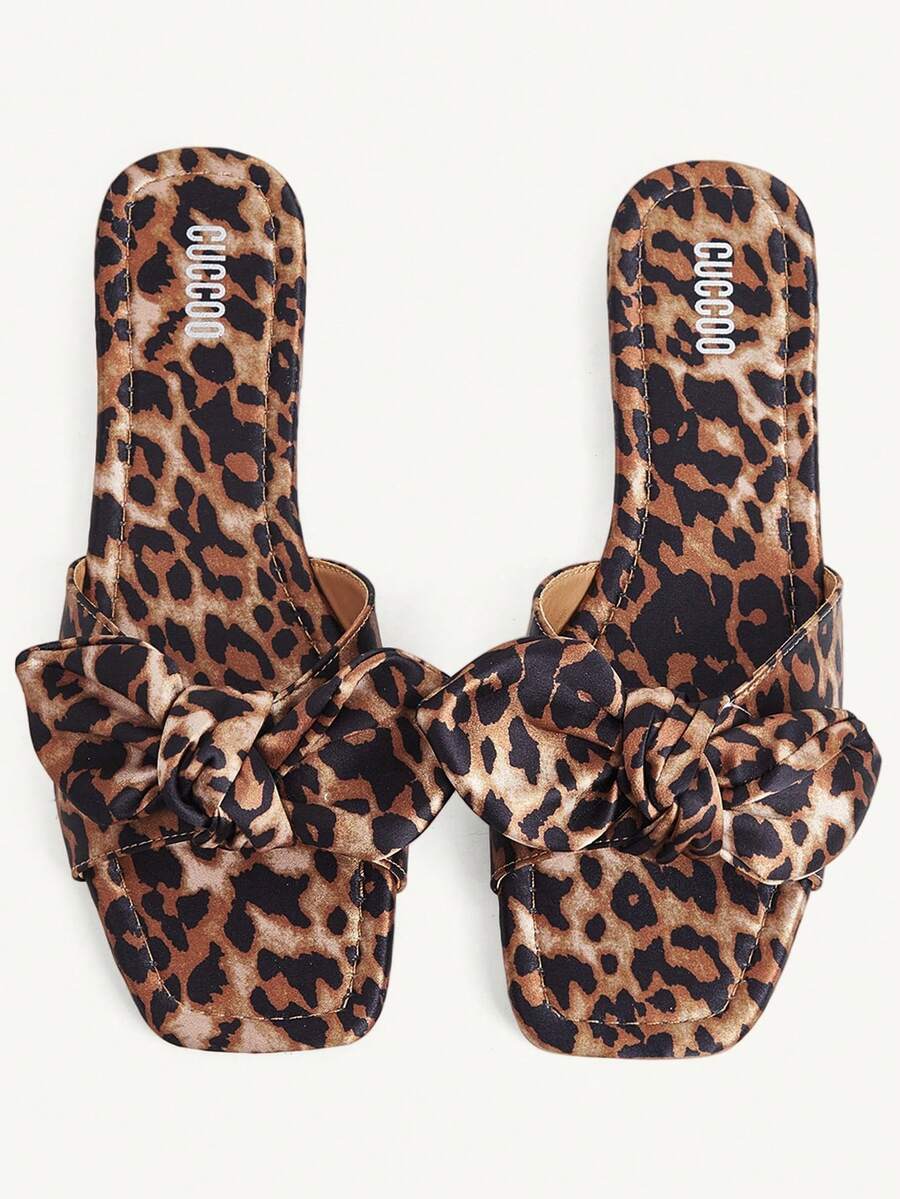CUCCOO CHICEST Women Shoes Spring And Summer New Leopard Print Square Toe Bow Flat Sandals, Slippers, Spice Girl Retro Style, Daily Shopping Vacation Shoes, Home Casual Shoes, Versatile And Thin And Comfortable Women's Shoes - leopard print - View 1