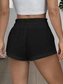 SHEIN EZwear 女款大尺碼夏季休閒黑色短褲 - 黑色 - 查看 2