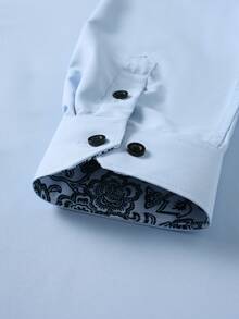 Manfinity Mode Camisa de manga larga con patrón floral de patchwork de un solo pecho (sin posición), formal para hombres - Celeste - Ver 5