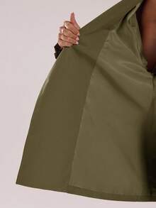 SHEIN BAE 女款時尚通勤素色風衣外套 - 軍綠色 - 查看 8