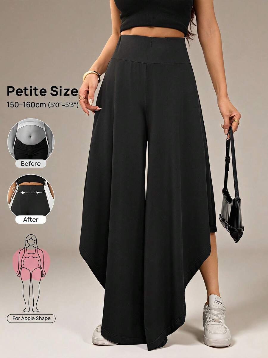 SHEIN PETITE 女款不對稱寬鬆長褲，適合春夏秋季，畢業季穿搭，小個子女性適用