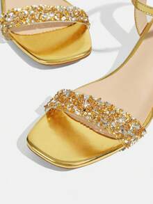 CUCCOO TILAWA Women's Fashion Crystal Glass Rhinestone Decorated High Heel Sandals For Outdoor Events And Parties, Spring Shoes, Spring Break Easter Prom Heels - Rose Gold - View 6