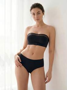 Liftille Casual-Minimalist Net Contrast Front Buckle Strapless Bra, One-Piece - Black - View 5