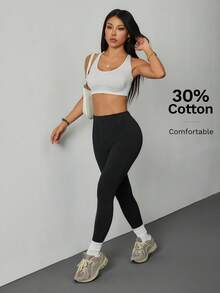 SHEIN PETITE 2026 Casual Girlisim High Waist Comfortable Stretch Fabric Pants Suitable For Round Body Curves Compatible With Apple Shaped Body Summer Golf - Black - View 7