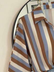 SHEIN Franclia Autumn Casual 2000s Beige Batwing Sleeve Shirt Vacation - Multicolor - View 4