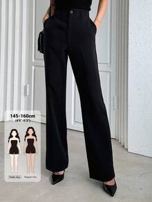 Livesso Petite Women's Fashion Versatile Commute Solid Color Straight Leg Pants ,Petite Women - Black - View 1
