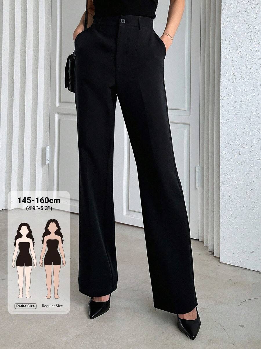 Livesso Petite Women's Fashion Versatile Commute Solid Color Straight Leg Pants ,Petite Women - Black - View 1